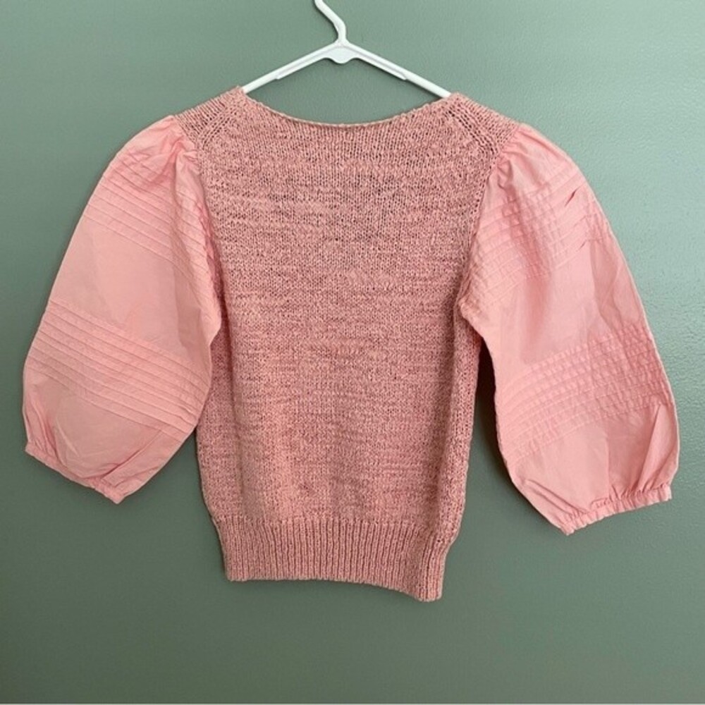 la vie rebecca taylor poplin blouse babydoll top peach pink knit v-neck preppy - Picture 2 of 14